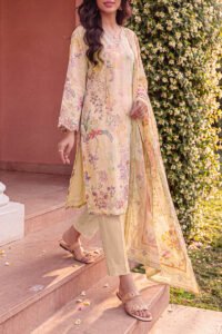 Unstitched Printed Lawn 3 Piece With Strip Net Dupatta